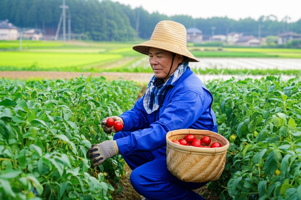 野菜を収穫する農家